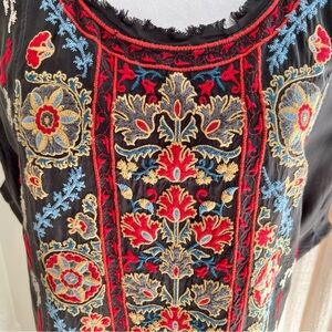 Johnny Was Dress Black with Embroidered Design